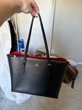 Coach Black Leather Tote with Red Interior